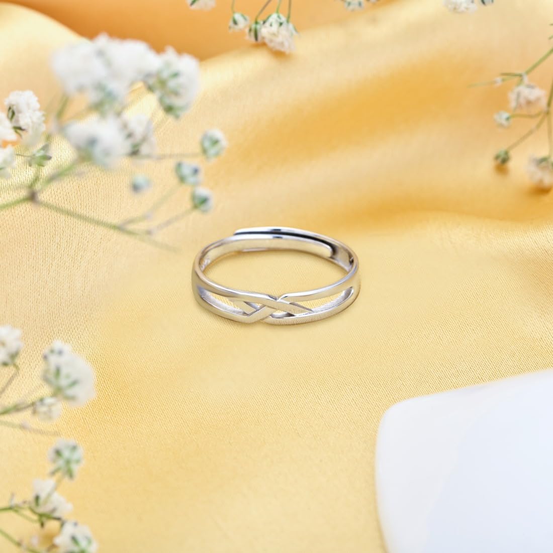 ZAVYA 925 Sterling Silver Designer Abstract Rhodium Plated Adjustable Ring for Men | Gift for Men and Boys | 1 Year Plating Warranty