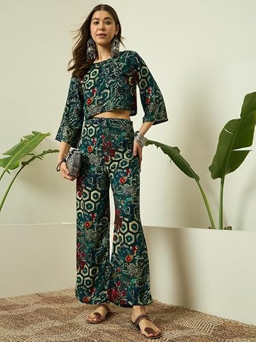 InWeave DARK TEAL FOIL TOP NARROW PANT SET