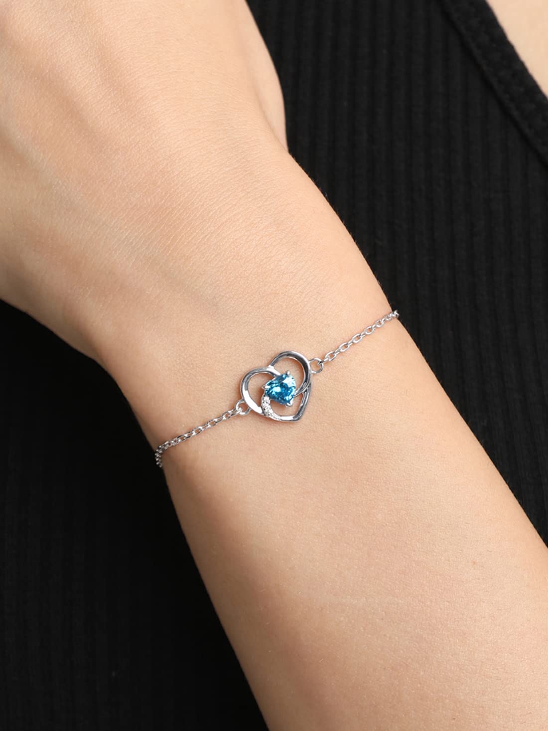 Clara 925 Sterling Silver Heart Bracelet, Adjustable, Rhodium Plated, Swiss Zirconia Gift for Women and Girls