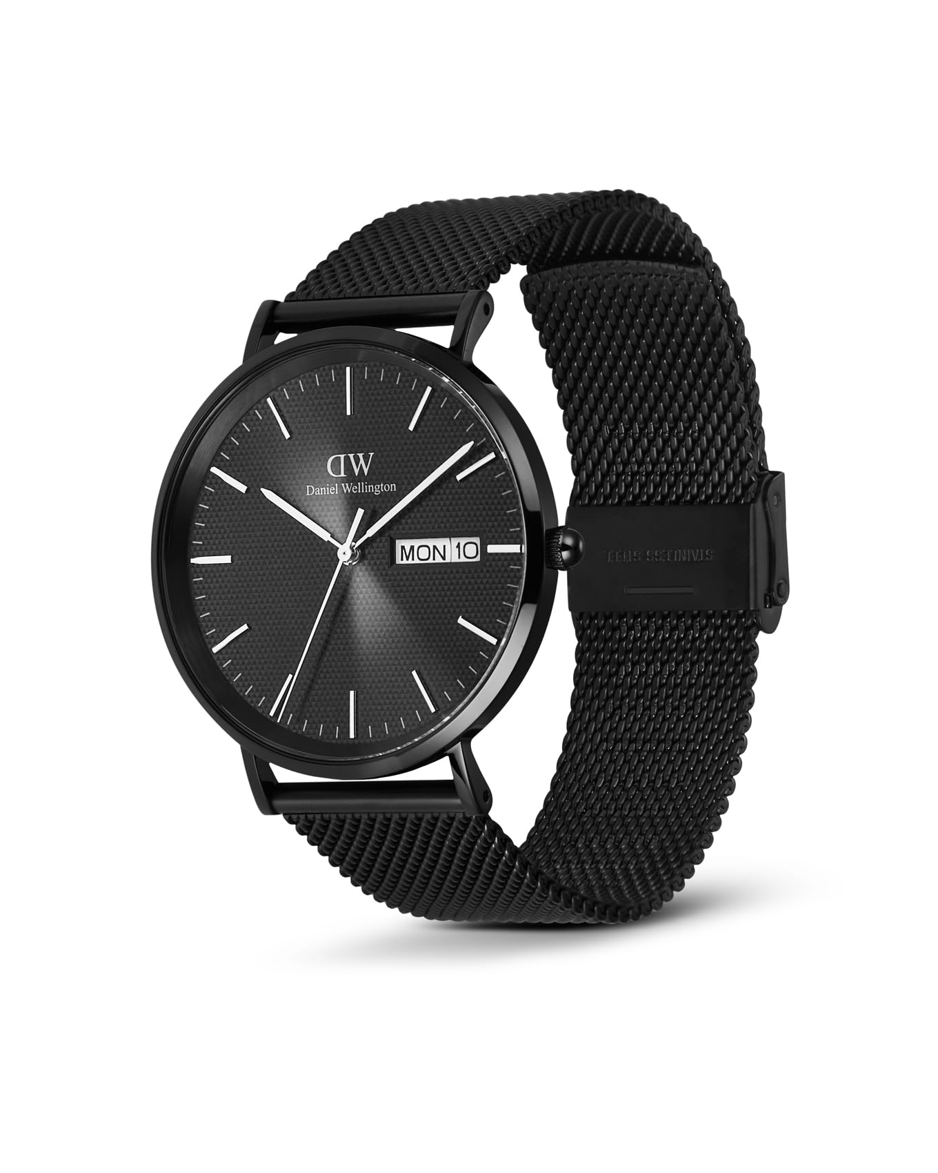 Daniel Wellington Classic Extension Analogue Watch for Man with Black Round Dial & Black Stainless Steel Bracelet Band Water Resistant Men's Wrist Watches - DW00100831K