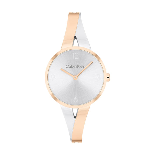 Calvin Klein Joyful Qtz Basic Silver White Round Dial Women's Watch|Two Tone Stainless Steel Material|Silver Color Band - 25100028
