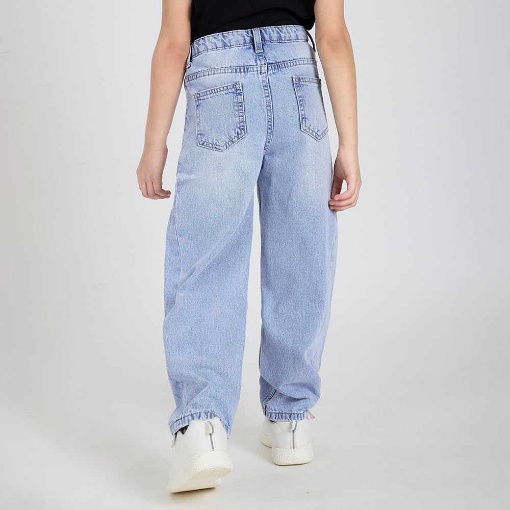 Hopscotch Girls Blue Pure Cotton Loose Fit Jeans (7-8 Years)