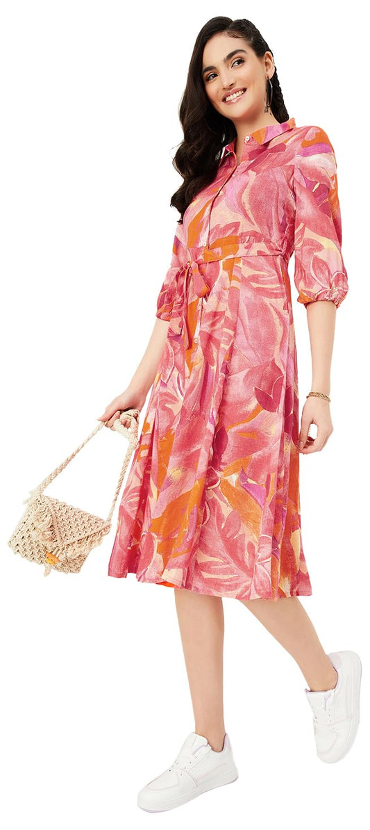 Max Women's Rayon Classic Midi Dress (Pink)