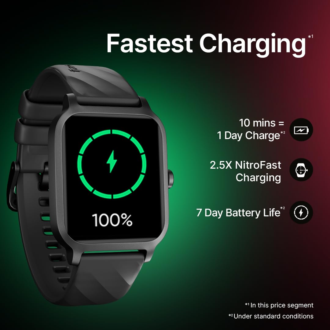 Fastrack FS1 Smart Watch, 1.83'' UltraVU Display, Working Crown,SingleSync BT Calling, Fast Charge, 110+ Sports Mode, 200+ WatchFaces, IP68 Smartwatch, All-Round Health Tracking, Upto 5 Days Battery