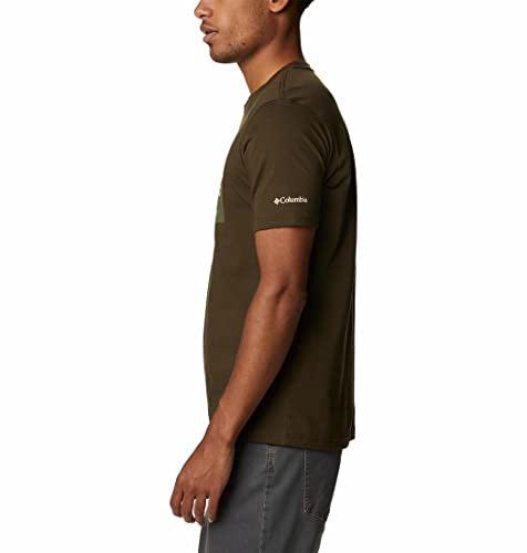 Columbia Mens Path Lake Graphic II T-Shirt, Olive Green, Peak2River Graphic, M