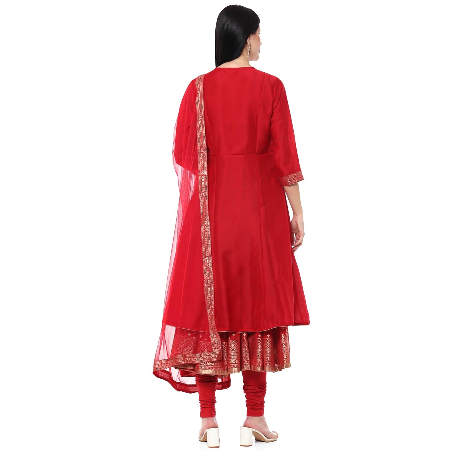 BIBA WOMEN EMBROIDERY FITTED SALWAR KURTA DUPATTA(SKD7458E_RED_36)