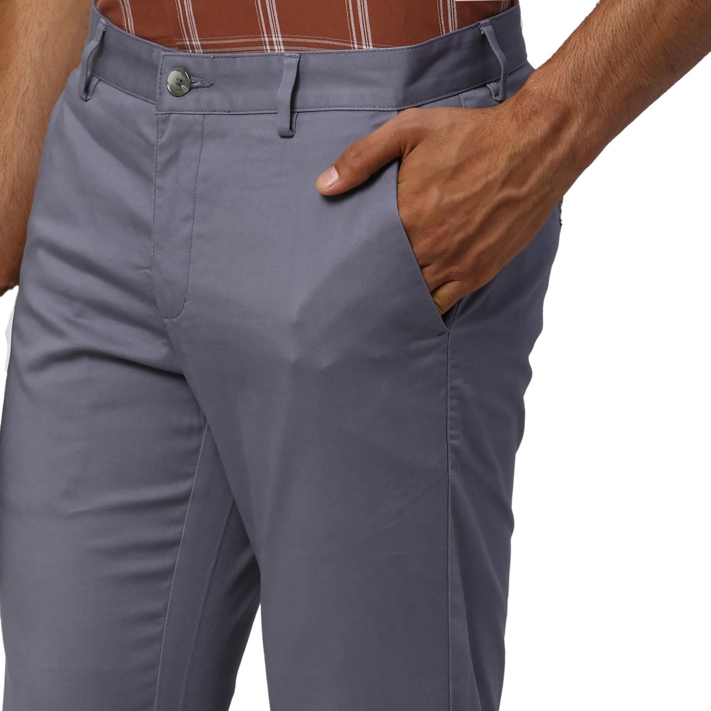 Park Avenue Men's Solid Pattern Neo Fit Cotton Blend Flat Front Chinos (Size: 38)-PCTA00477-G6 Grey