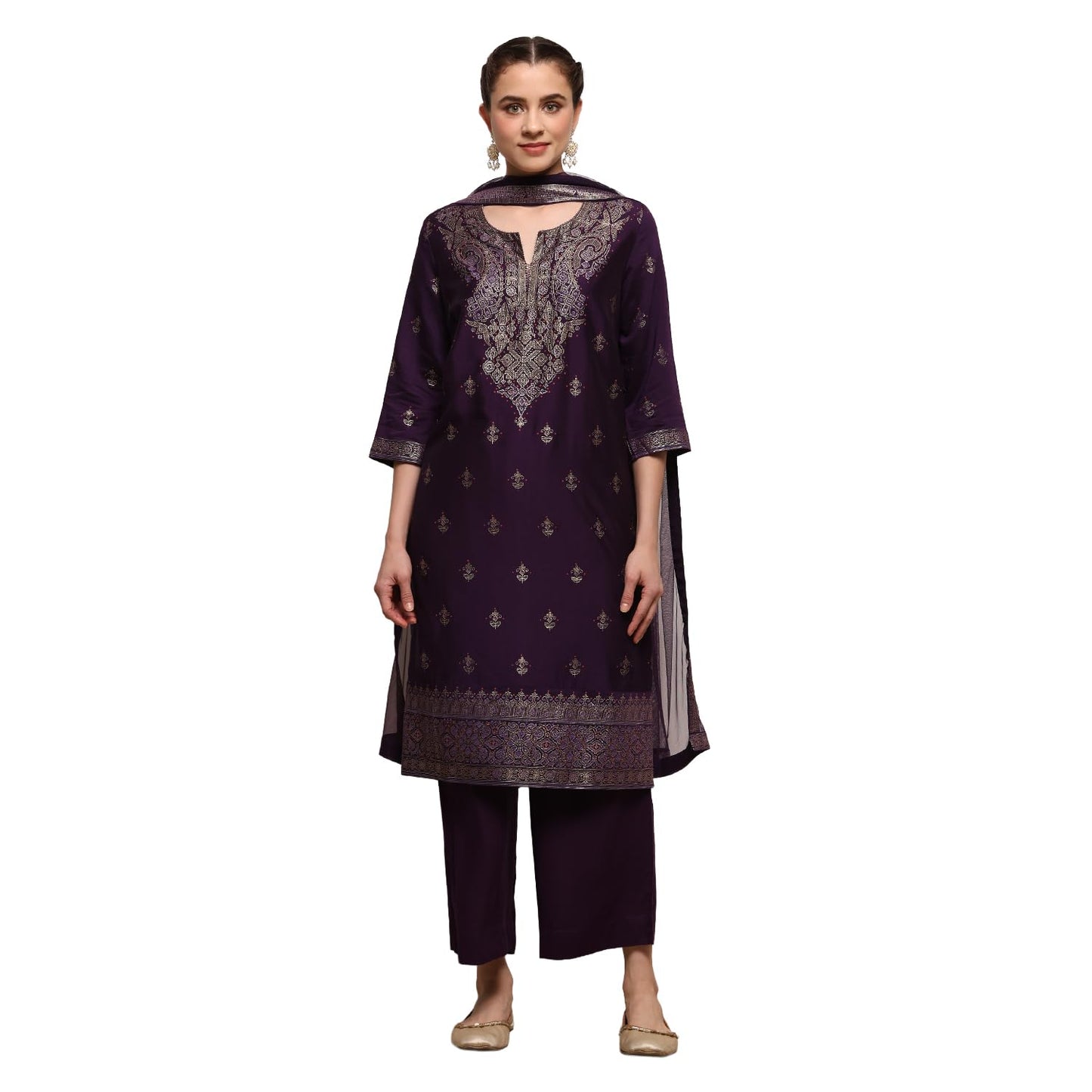Biba Women's Viscose Rayon Kurta Set (SKDCRFLUX30159AW25PUR_Purple