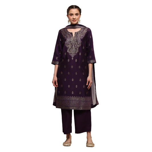 Biba Women's Viscose Rayon Kurta Set (SKDCRFLUX30159AW25PUR_Purple