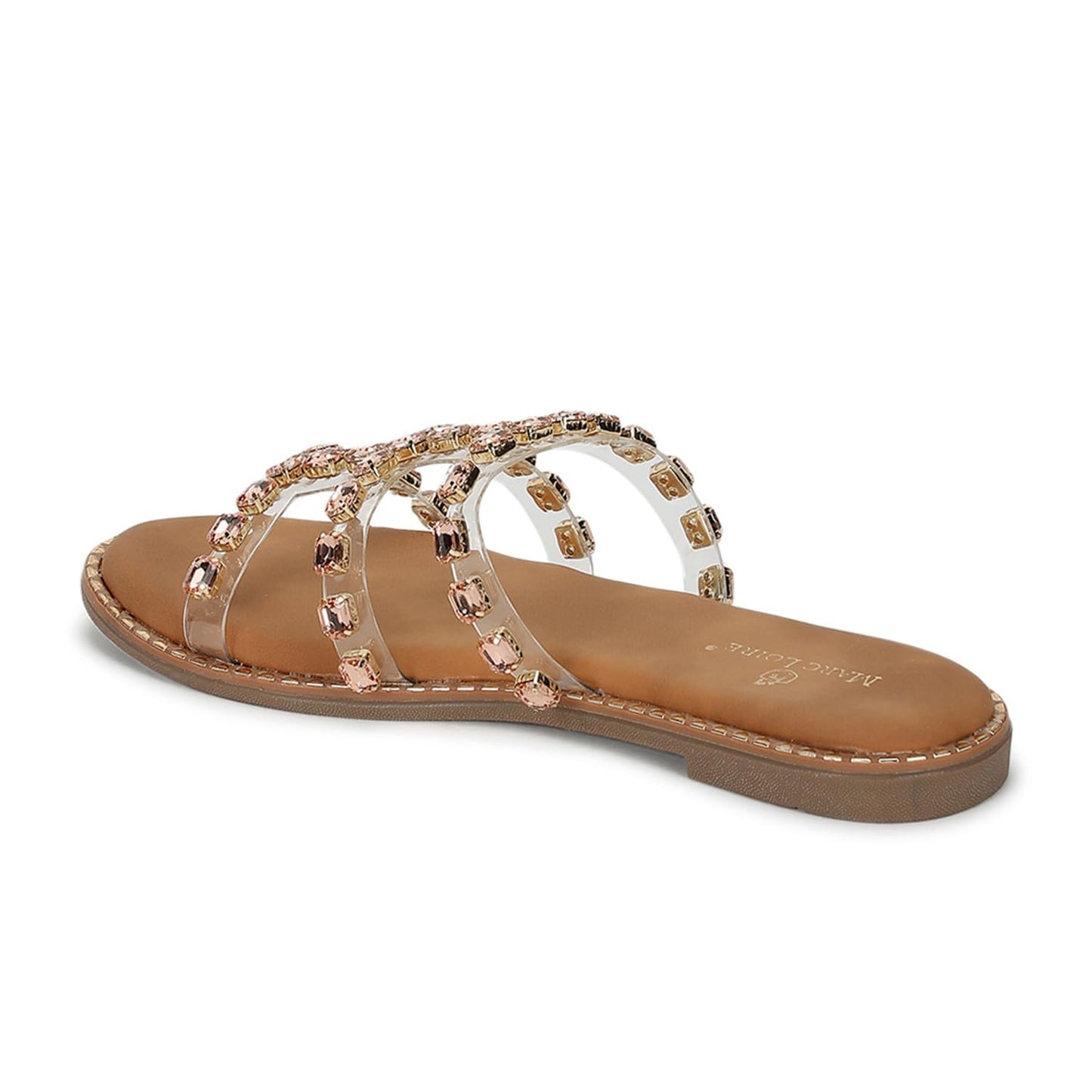 Marc Loire Women Embellished Ethnic Flats | Slip-On Open Toe Fashion Sandals with Comfortable Sole | Stylish Traditional Chappals (Rose Gold, UK Footwear Size System, Adult, Women, Numeric, Medium, 7)