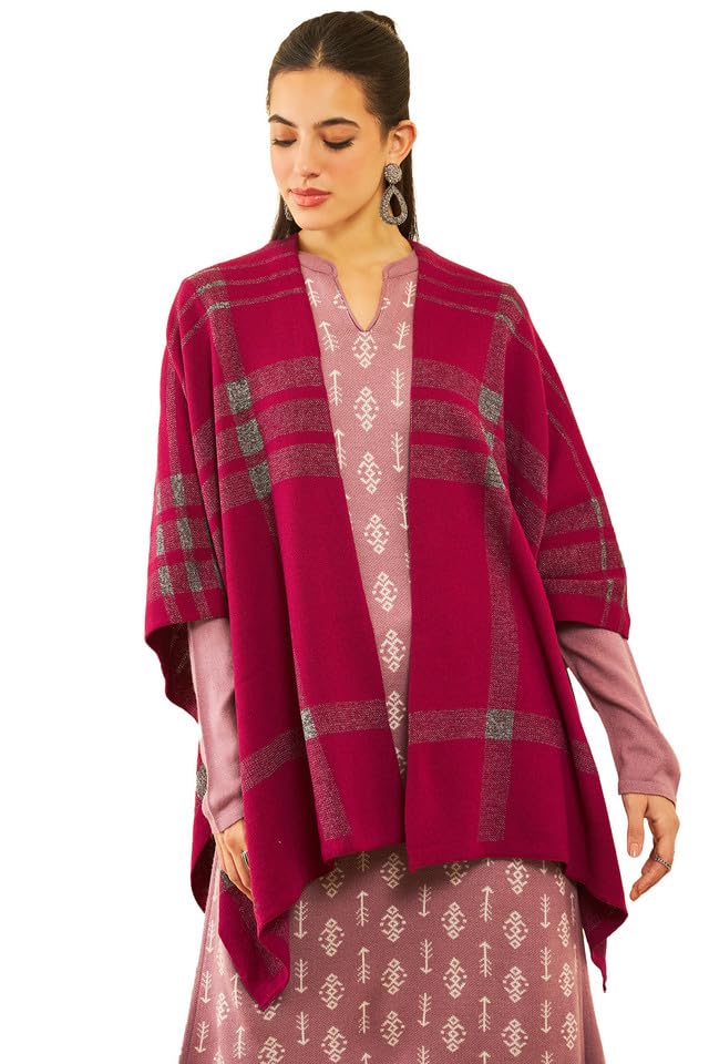 Soch Womens Wine Acrylic Woven Design Winter Shrug
