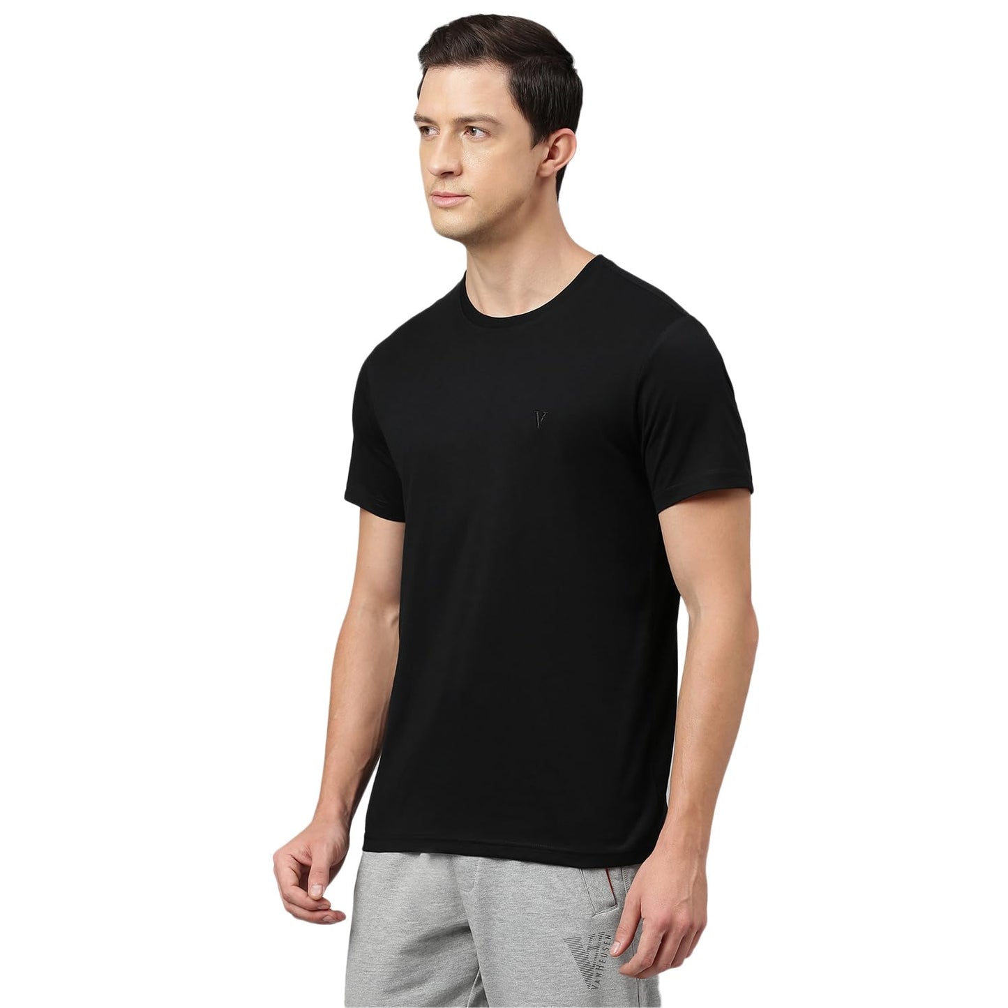 Van Heusen Men's Solid Regular Fit T-Shirt (IHTS1LBKE60052_Black