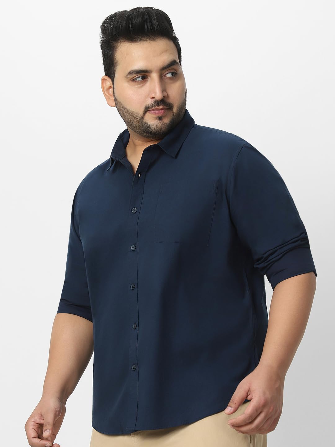 Urbano Plus Men's Navy Cotton Full Sleeve Regular Fit Casual Solid Shirt (plusshirtsolregp-01-navy-5xl)