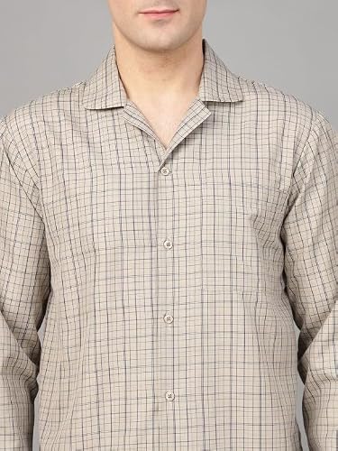 English Navy Men Checked Night Suit Khaki S, Ideal for Daily Loungewear and Sleepwear, Gentle on Skin for All Night Comfort, Machine Washable Easy Care Fabric