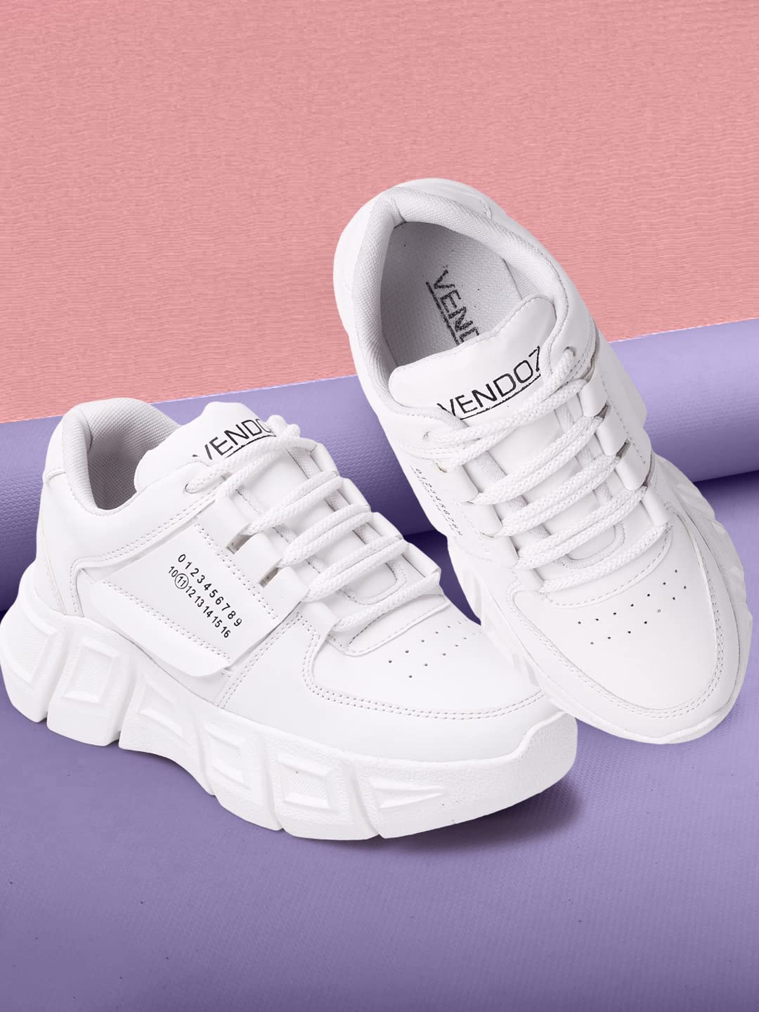 LENSBURY Women's Shoes for Walking Gym Training, Casual, Sports, Slip-On, Lightweight Lace up Athletics Slipon Running Sneaker for Ladies and Girls LBCNV6102WT-41 White