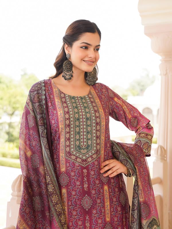 Vaamsi Women's Purple Rayon Printed Straight Kurta Pants With Dupatta Set | Festive Straight Kurta Set For Women | Printed Salwar Suit For Women (SKSKD3057, 4XL)