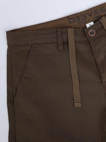 BEEVEE Men’s Casual Brown Printed Cotton Lycra Shorts | Mid Rise, Knee Length, 4 Pockets, Drawstring Closure, Regular Fit
