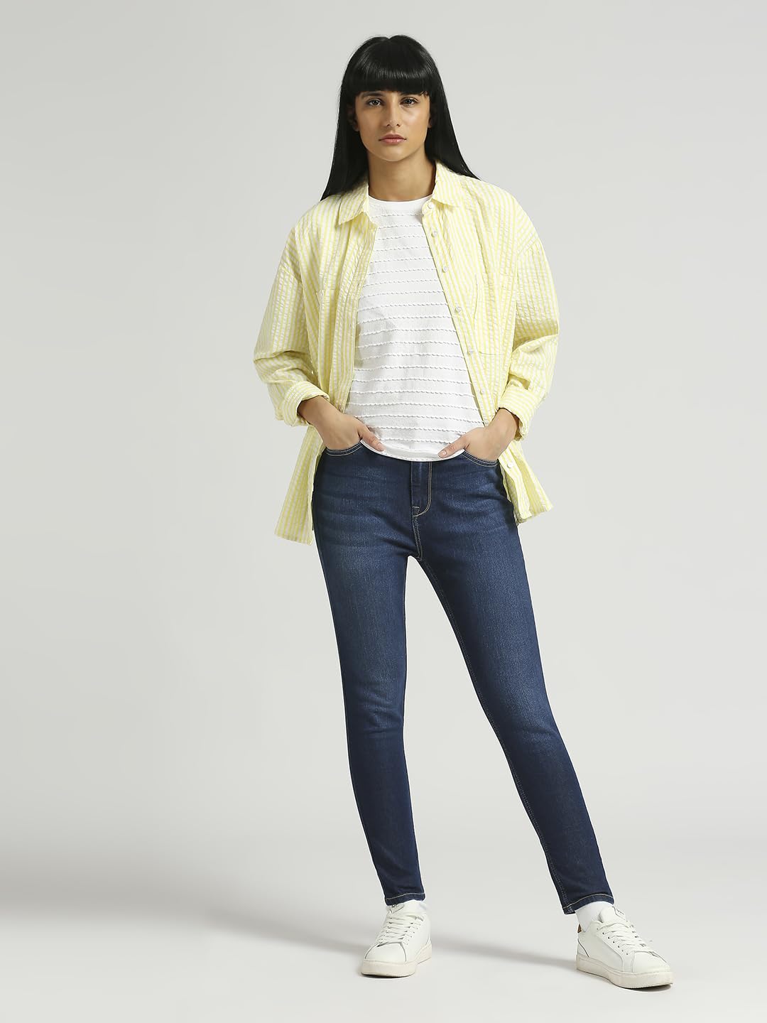 Pepe Jeans Women's Striped Oversized Fit Shirt (PL304908_Cornish Yellow