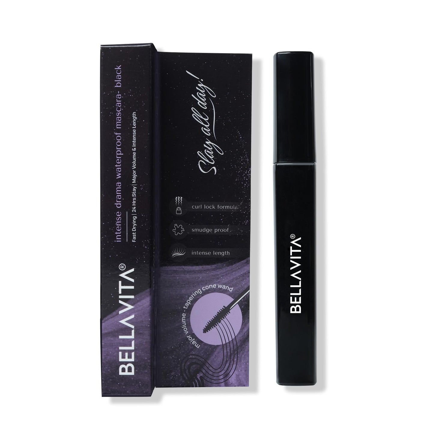 BELLAVITA Intense Drama Waterproof Mascara 8ml | Lengthening & Volumizing Mascara | Curl Lock Formula | Smudge-Proof | Waterproof | Jet Black