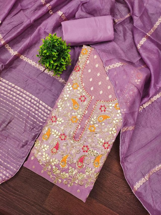 VARNI FABRICS Simar Jacquard Buti Dress Material for Women Embroidered Unstitched Woman Salwar Suit Dress Material With Jacquard Buti Dupatta Lavender