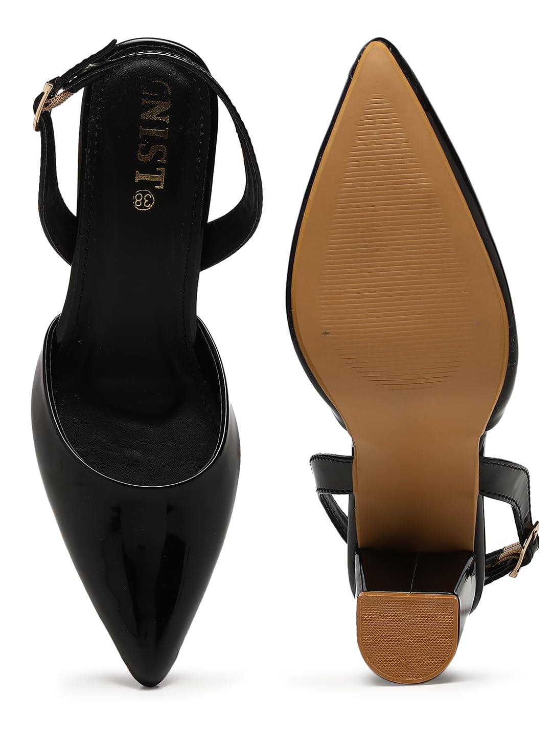 GNIST Classic Pumps Black Block Heels,Size 42EU/9UK