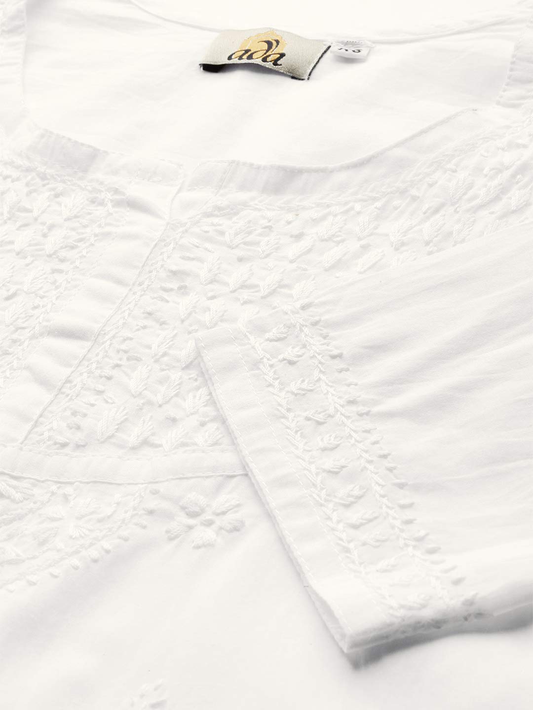 Ada Hand Embroidered Lucknow Chikankari Straight White Cotton Top Tunic Kurti for Women A296140 (6XL)