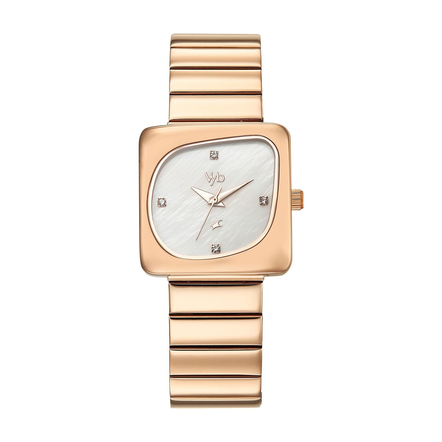 Fastrack Vyb Diva Quartz Analog White Mother of Pearl Dial Rose Gold Stainless Steel Strap Watch for Women - FV60100WM01W