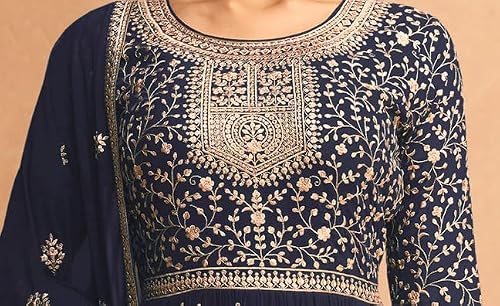 RUDRAPRAYAG Georgette and Santoon Anarkali Gown for Women | Semi Stitched Anarkali Gown | Maxi Gown for Women 2026 | Gown in Clothing & Accessories Blue