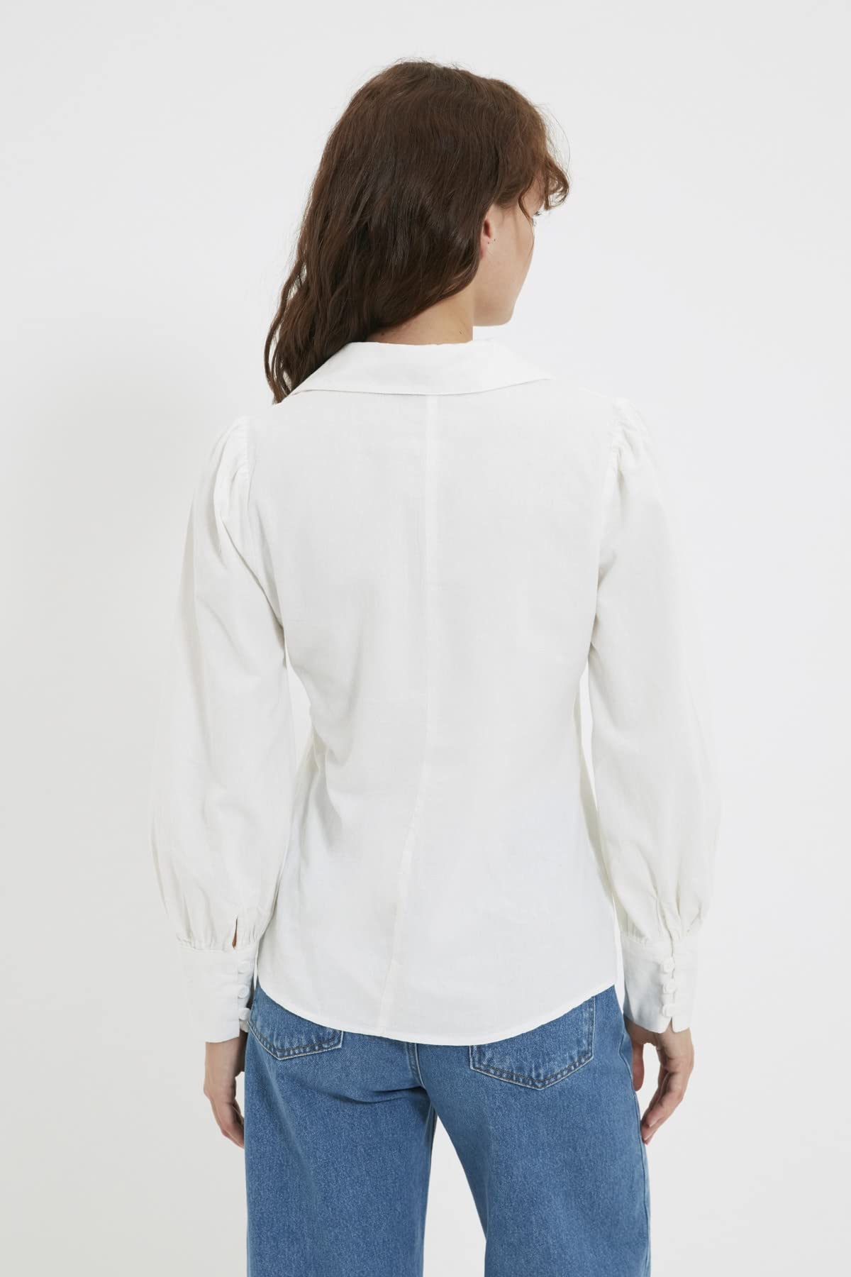 Trendyol Women Regular Basic Shirt Collar Woven Shirt, White, 42