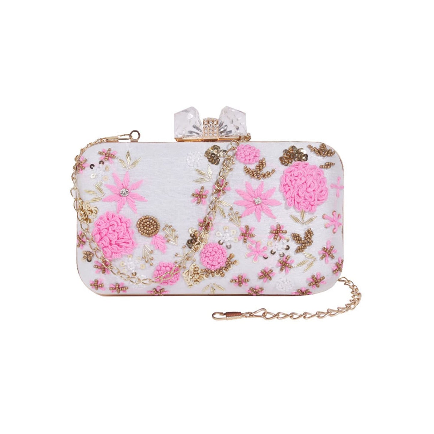 SWISNI White White thread embroidered clutch bag II Women's Traditional Designer Clutch For Women & Girls II EMBROIDERED CLUTCHES