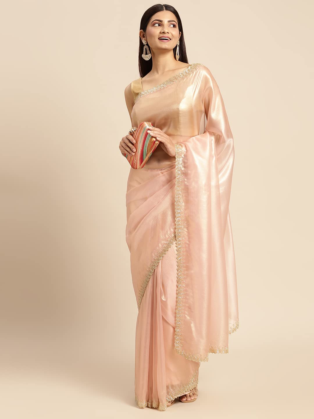 MOHEY Saree, Pink Organza Weaved Saree for Womens, Sari for Wedding, Party, Anniversary (Pink)