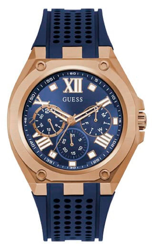 GUESS Mens 46 mm Top Notch Blue Dial Silicone Analog Watch - GW0363G2