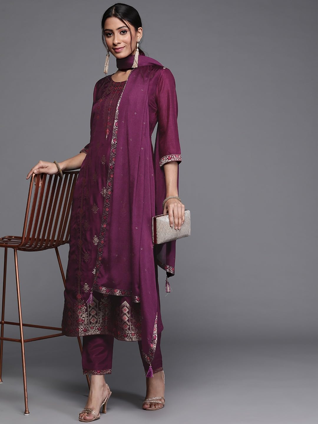 Libas Women's Silk Blend Kurta Sets (33345O_Purple