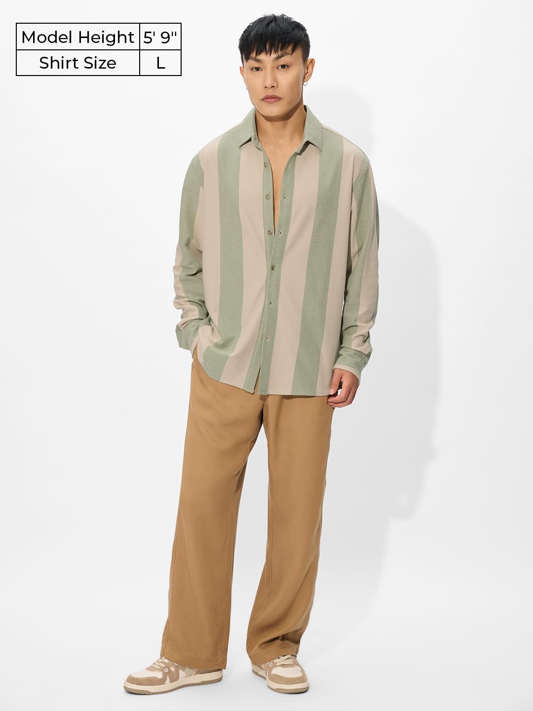 The Souled Store Stripes: Sage Men and Boys Short Sleeves Collared Neck Button Front Regular Fit Cotton Shirt