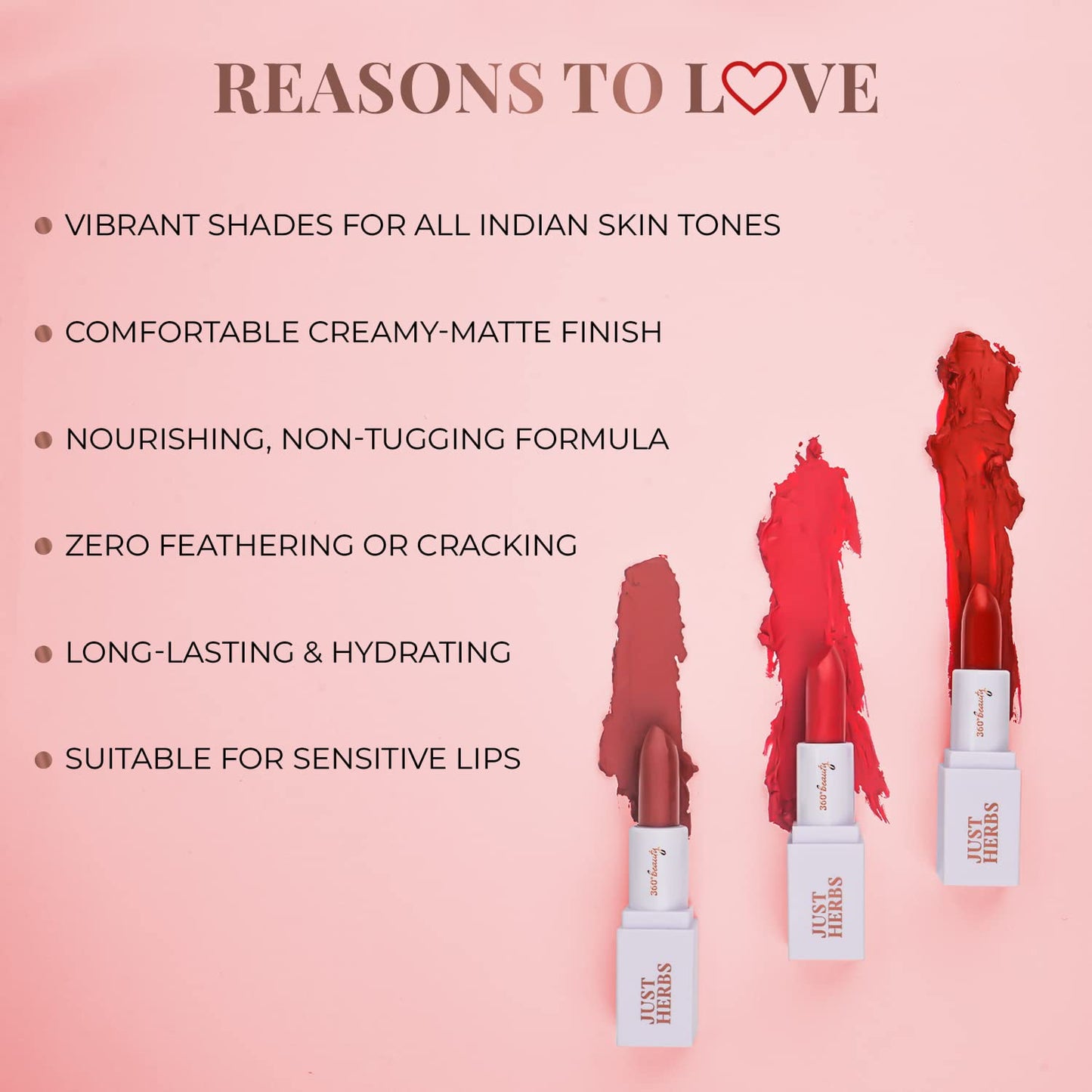 Just Herbs Ayurvedic Creamy Matte Half-Size Lipstick Kit - Peachy Pink, Burnt Red & Peachy Coral (1.8gm x 3)