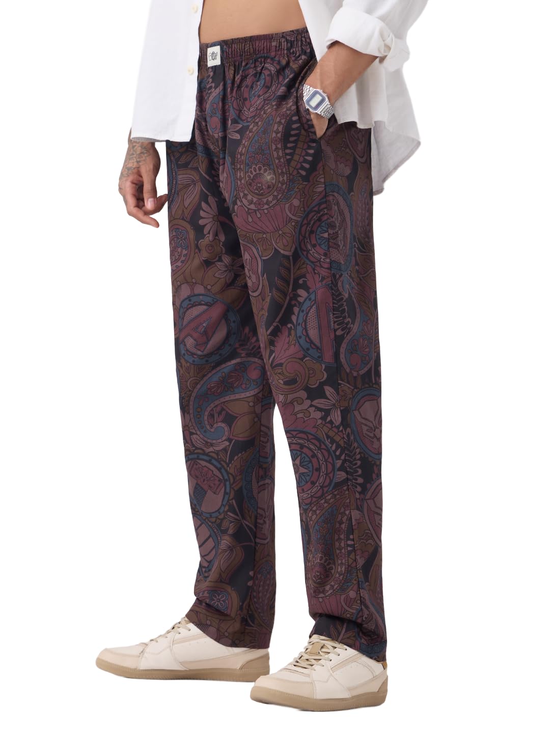 The Souled Store Black Panther Tropical Men and Boys Elastic Waistband Dark Brown and Black All-Over Print Cotton Regular Fit Lightweight Sleepwear Pyjamas