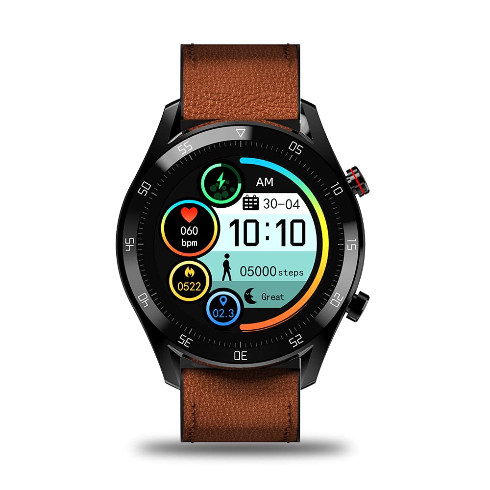 GIONEE STYLFIT GSW8 Smartwatch with Bluetooth Calling and Music, Built-in mic & Speaker, Internal Storage, HR Monitoring, Multiple Sport Mode, Full Touch Control (Sienna Brown), Regular