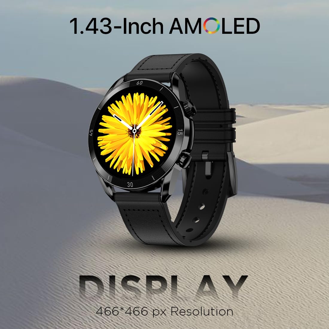 Fire-Boltt Legacy Luxury Round Smart Watch 1.43″ Super AMOLED, Bluetooth Calling, Wireless Charging, Voice Assistant, SPO₂ & Heart Rate Monitor, 110+ Sports Modes, Smart Watch for Men & Women - Black