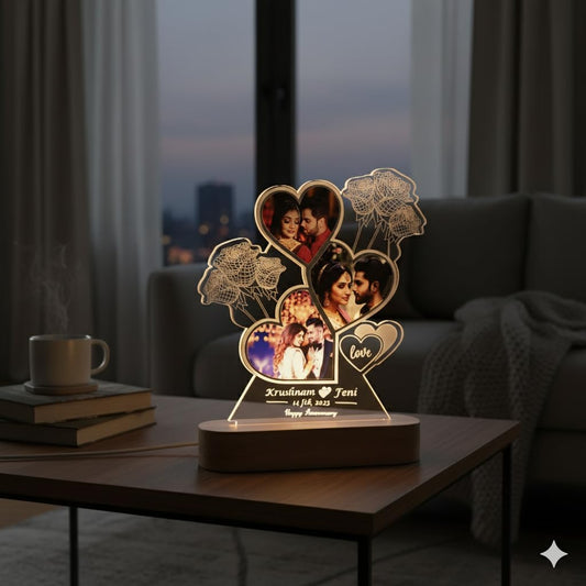 SHAYONA Personalized LED Heart-Shaped Acrylic Photo with Custom Name & Date – Romantic Anniversary Gift for Couples – Unique Love Night Lamp with Rose Design – Customizable for Valentine’s, Weddings