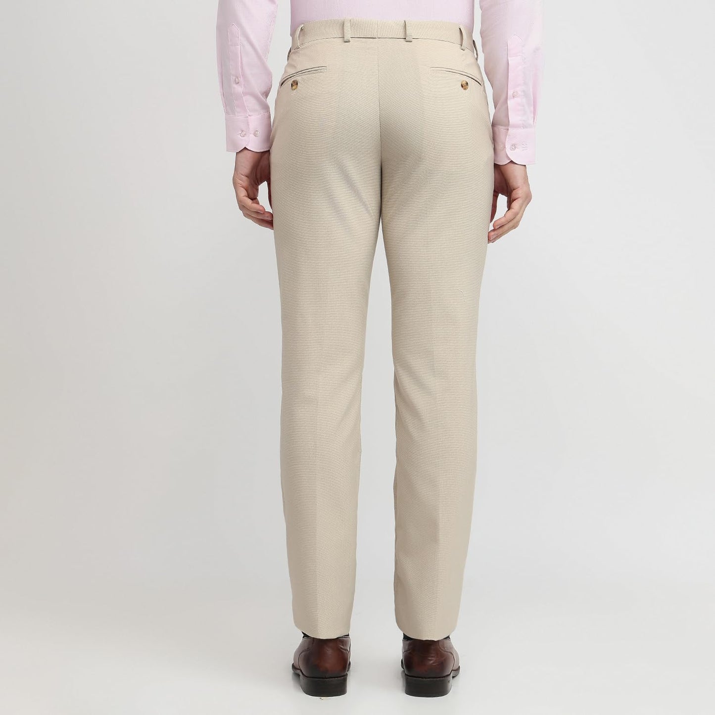 Park Avenue Men Regular Fit Solid Pattern Poly Viscose Blend Flat Front Formal Trouser Medium Fawn