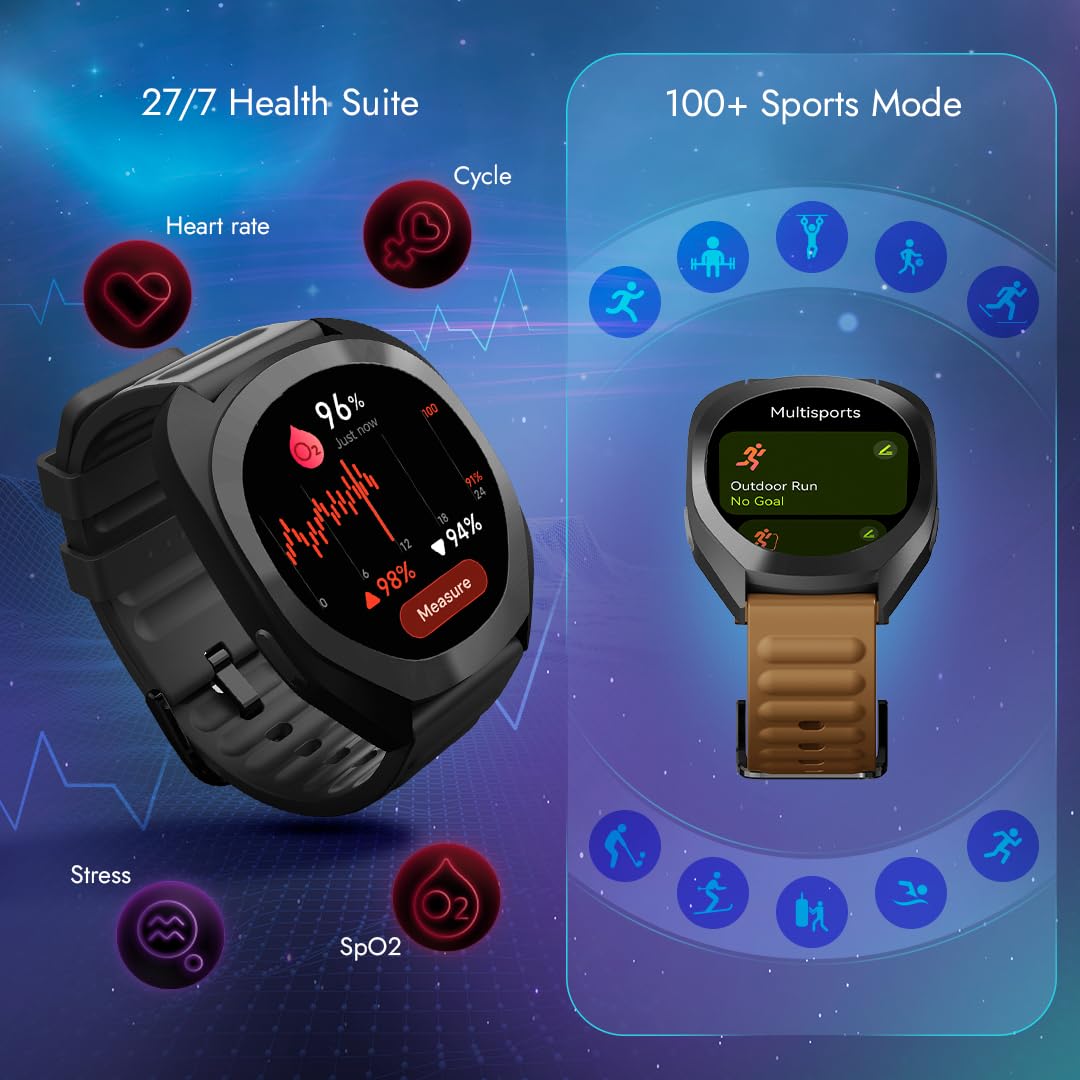 Fastrack Cosmix 1.32" AMOLED Display Metal Case Smart Watch with Heart Rate Monitor,AI Watchface & Chat,Push Button Interactions,BT Calling,IP68 Water Resistant Upto 5 Days Battery Life -Granite Grey