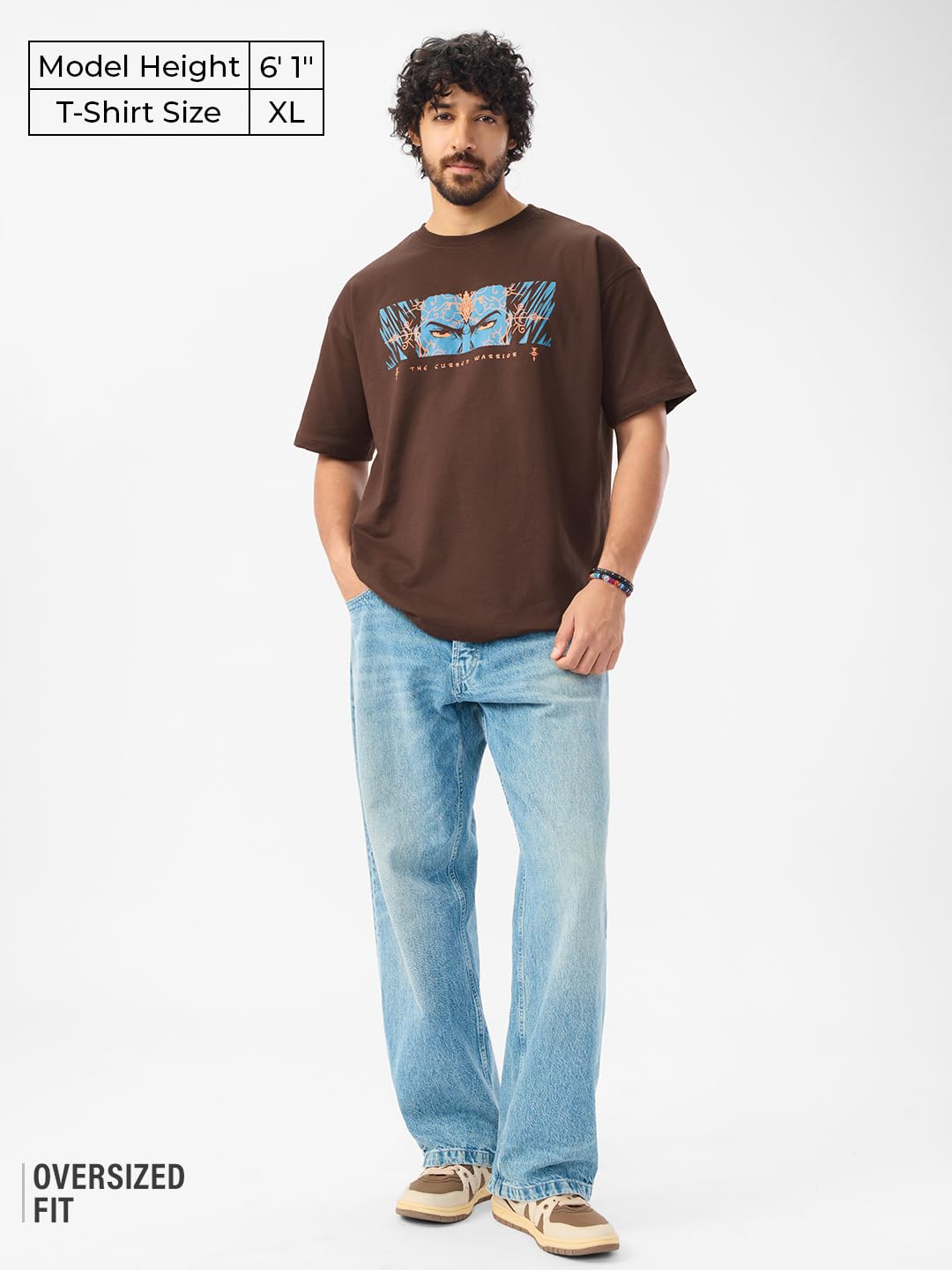 The Souled Store Ashwatthama: The Cursed Warrior Men and Boys Short Sleeves Round Neck Graphic Printed Cotton Oversized T-Shirts Brown