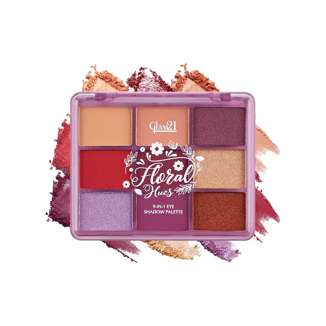 Glam21 Floral Hues 9 In 1 Eyeshadow Palette | Highly Pigmented | Easy To Carry | Super-Blendable | Mix of Matte and Shimmers Smudge-Proof (7.2 gm) | 03- Tulip