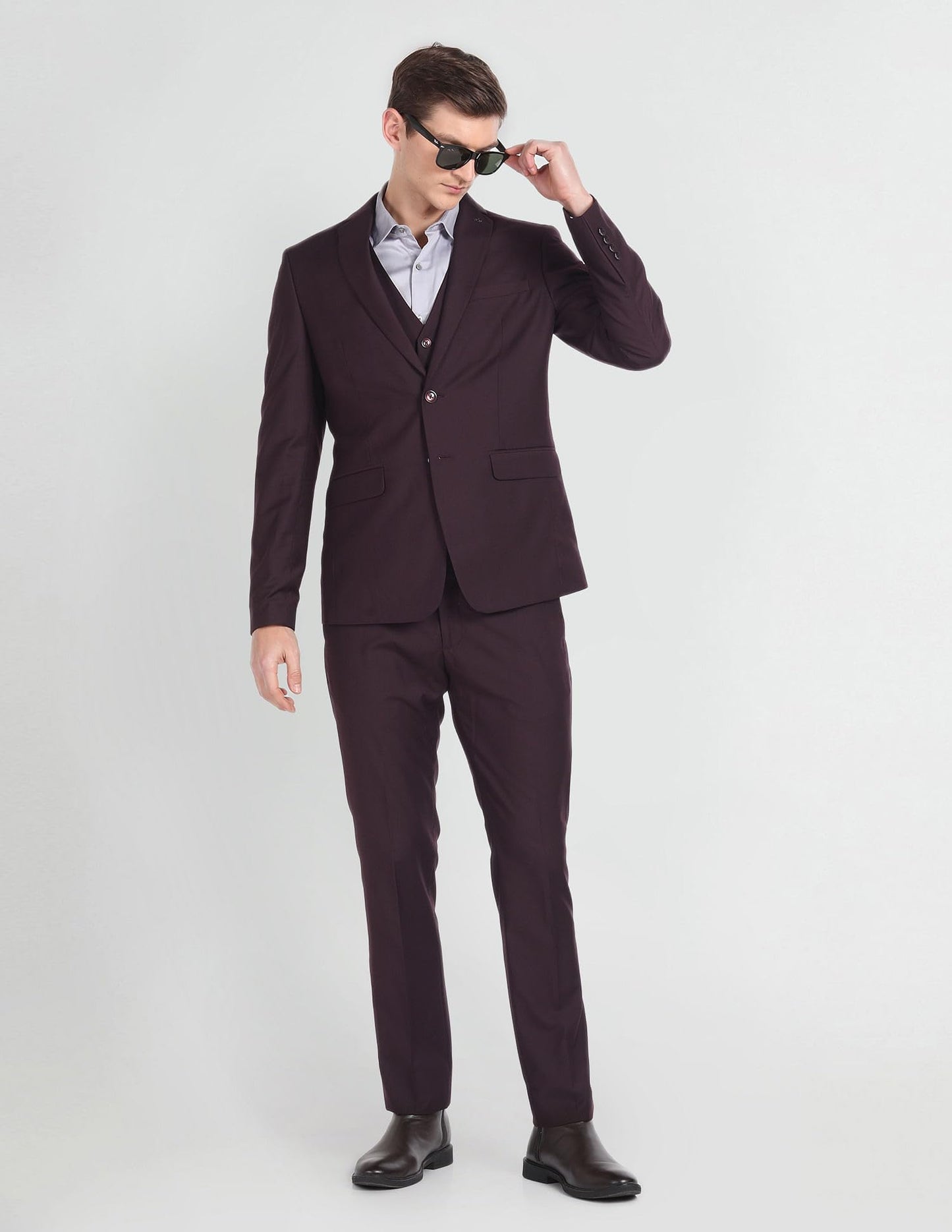 Arrow Men's Polyester Double Breasted Business Suit Pants Set (ARAGSU5582_Wine