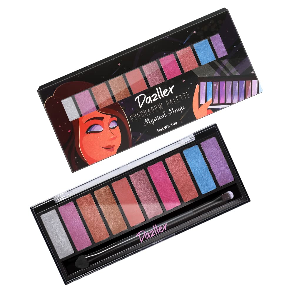 Dazller Eyeshadow 10-in-1 Palette,10g, DES6, Velvety Texture, No Patchiness, Easy blending, with Sponge-Brush Applicator (Multicolor)