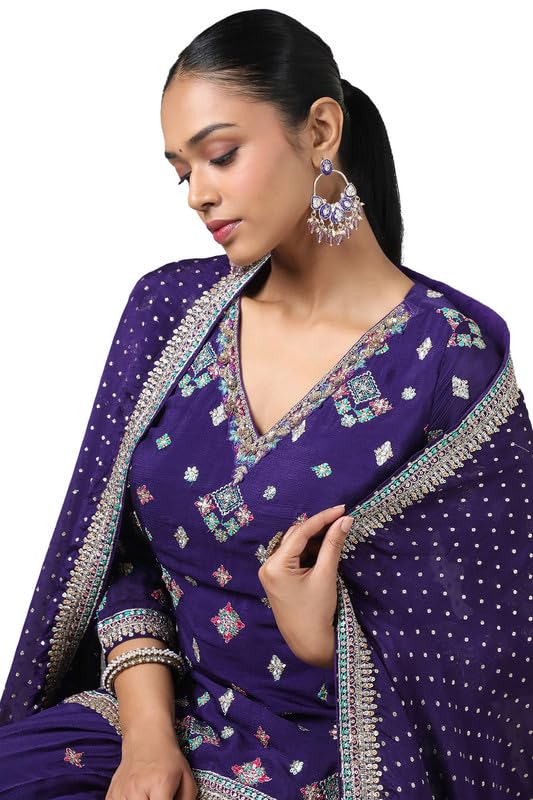 Soch Womens Purple Chinon Embroidered Ghagra Choli With Sequins