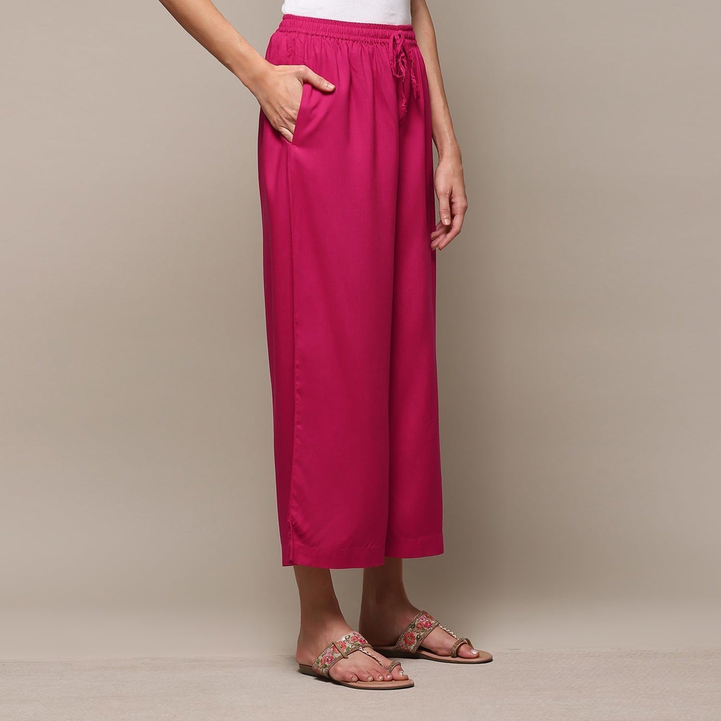 BIBA Women Solid Straight Bottom WEAR(Bottom W18336_Fuchsia_XXL), Mid Rise