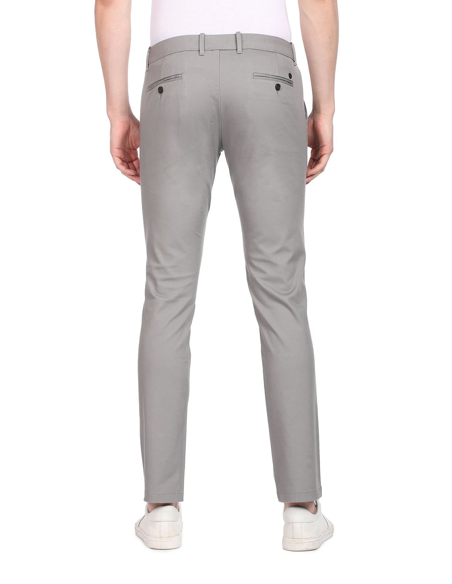 Arrow Men's Solid Slim Fit Acrylic Casual Trouser Grey