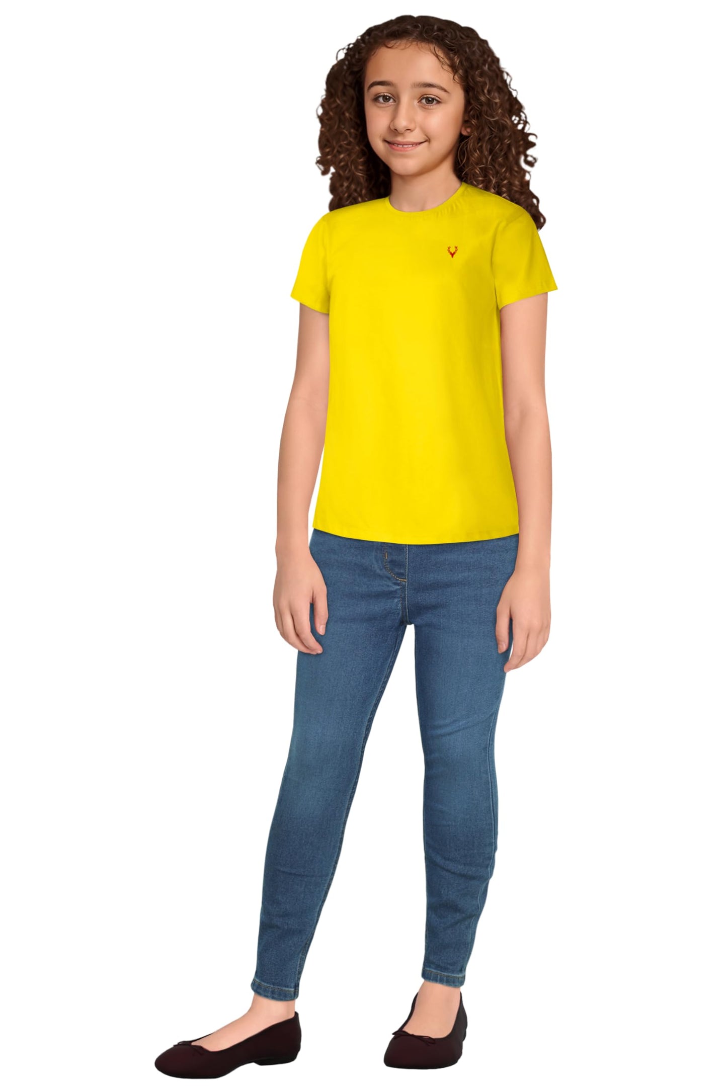 Allen Solly Junior Girl's Plain Regular T-Shirt (AGKCCRGFN85791_Yellow 14 | 13-14 Years)