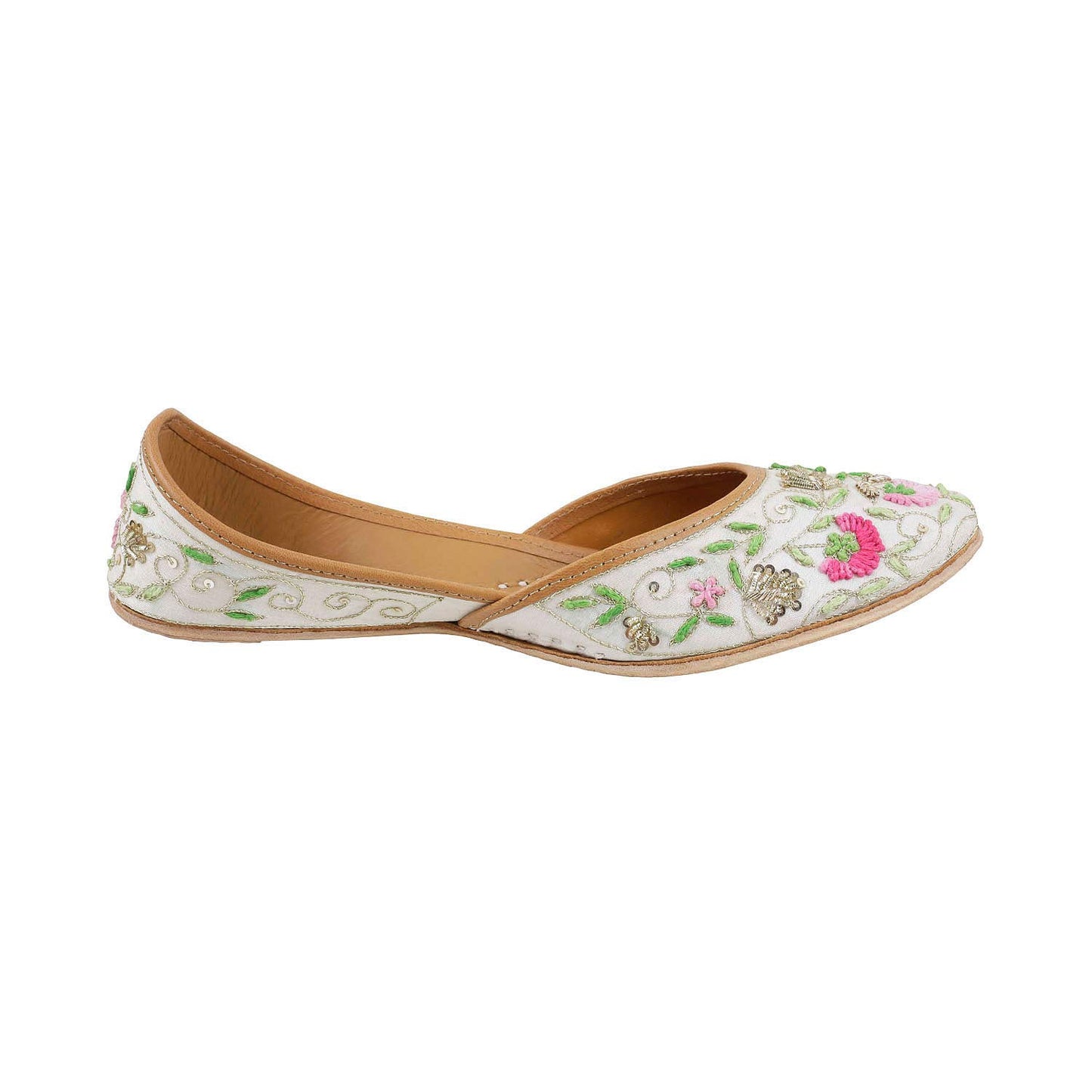 Metro Womens Beaded White Mojaris (Size (3 UK (36 EU))